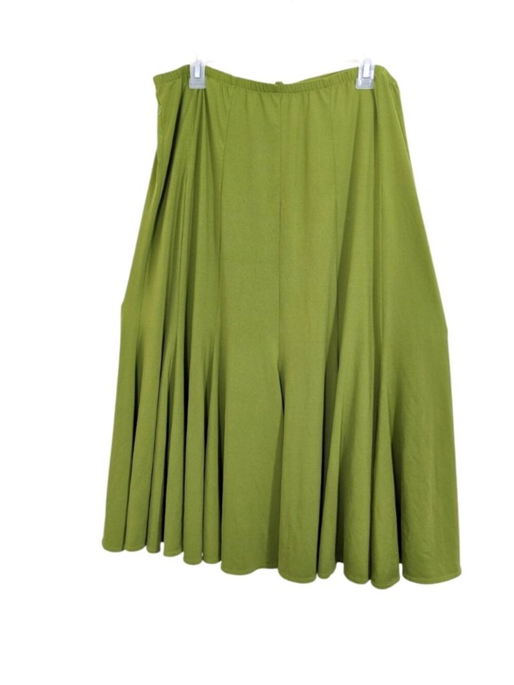 Vintage Womens XL Skirt High Waist Knee Length Elastic Midi Stretch Olive Green